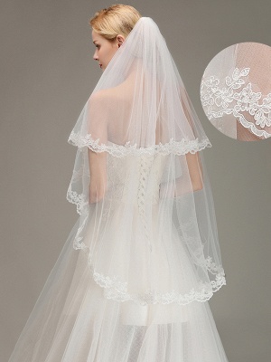 Two Layers Lace Edge Wedding Veil with Comb Soft Tulle Bridal Veil