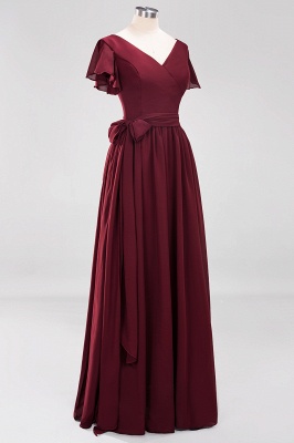 elegant A-line Chiffon V-Neck Short-Sleeves Floor-Length Bridesmaid Dresses with Bow Sash_10