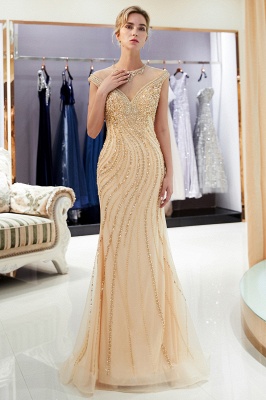 MARTHA | Mermaid Floor Length Sleeveless Golden Beading Evening Gowns_1