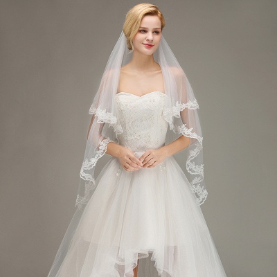 Two Layers Lace Edge Wedding Veil with Comb Soft Tulle Bridal Veil_5