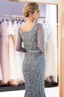 MAVIS | Mermaid Long Sleeves V-neck Sequins Evening Gowns with Sash_8