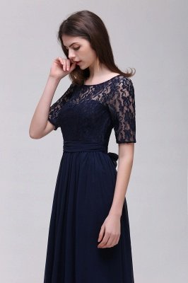 Custom Made A-line Chiffon Lace Scoop Half-Sleeve Floor-Length Bridesmaid Dress with Round back_4