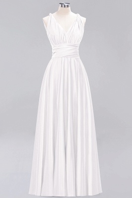 Simple A-Line V-Neck Sleeveless Floor Length Convertible Bridesmaid Dress with Ruffles_1