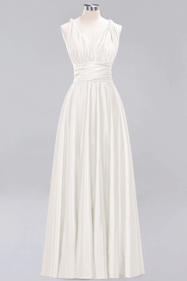 Simple A-Line V-Neck Sleeveless Floor Length Convertible Bridesmaid Dress with Ruffles_2