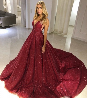 Fashion A-Line Straps Sleeveless V-Neck Floor-Length Prom Dress_4