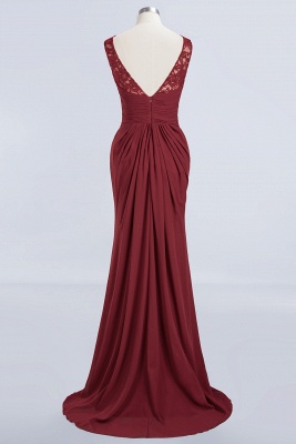 Elegant A-Line Burgundy Chiffon Lace Scoop Sleeveless Ruffles Floor-Length Bridesmaid Dresses_8