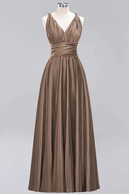 Simple A-Line V-Neck Sleeveless Floor Length Convertible Bridesmaid Dress with Ruffles_12