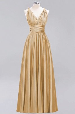 Simple A-Line V-Neck Sleeveless Floor Length Convertible Bridesmaid Dress with Ruffles_13