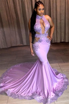 Beautiful Halter Sleeveless Sequins Appliques Lace Mermaid Prom Dresses ...