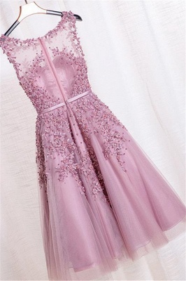 EMORY | A-Line Crew Tea Length Lace Appliques Short Prom Dresses_15