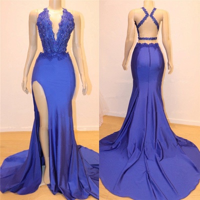 Sexy V-neck Sexy Open back Side Slit Prom Dresses | Elegant Royal Blue ...