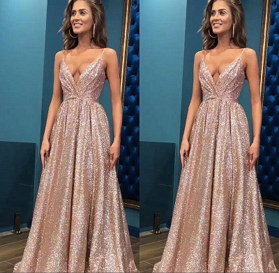 Sexy Sequins Simple Spaghetti Straps Evening Dresses | 2021 Open Back Sleeveless Prom Dress_4