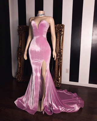 Розовые бархатные платья выпускного вечера Милая | Элегантные длинные вечерние платья Русалка с разрезом_2