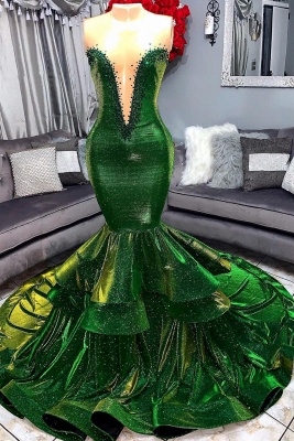 Зеленые платья для выпускного Русалка с оборками Ruffles | Сексуальные аппликации возлюбленной длинные вечерние платья_1