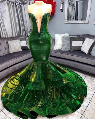 Зеленые платья для выпускного Русалка с оборками Ruffles | Сексуальные аппликации возлюбленной длинные вечерние платья_3