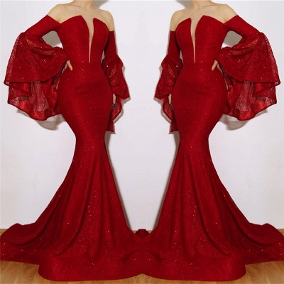 New Arrival Red Mermaid Off The Shoulder Lace Appliques Prom Dresses_2