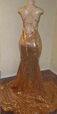 Sequins Sleeveless Front Slit Floor Length Mermaid Dresses_4