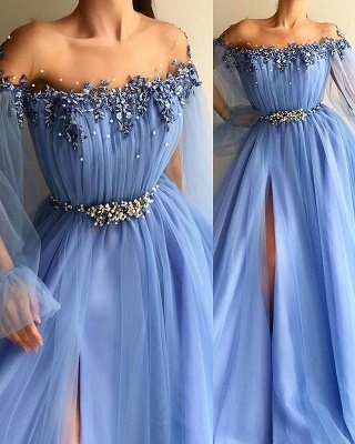 Glamorous Off-The-Shoulder Appliques Tulle A-Line Prom Dress_1