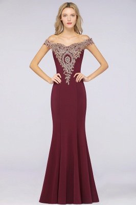 Simple Off-the-shoulder Burgundy Formal Dress with Lace Appliques_29