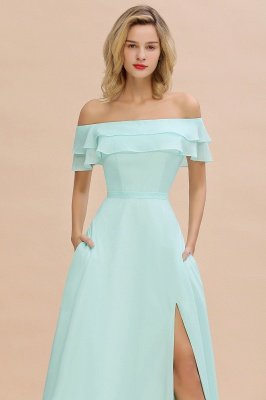 High Quality Off-the-Shoulder Front-Slit Mint Green Bridesmaid Dress_7