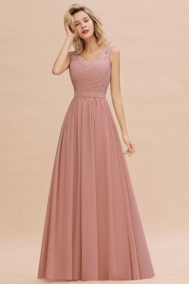 Wunderschöne lange Abendkleider mit V-Ausschnitt und weichen Falten | Sexy ärmelloses V-Rücken Dusty Pink Womens Dress für Prom_8