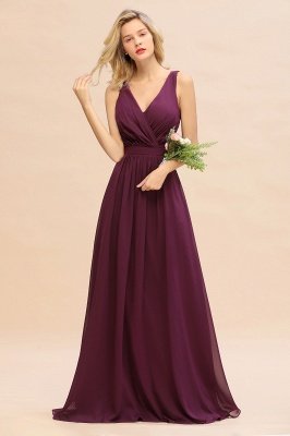 V-Neck A-line Evening Maxi Dress Sleeveless Chiffon Bridesmaid Dress_1