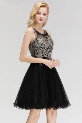 Cute Crew Neck Puffy Homecoming Dresses with Lace Appliques | Beaded Sleeveless Open back Black Teens Dress for Cocktail_12