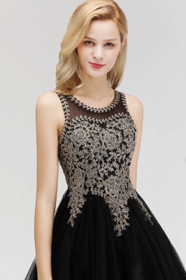 Cute Crew Neck Puffy Homecoming Dresses with Lace Appliques | Beaded Sleeveless Open back Black Teens Dress for Cocktail_5