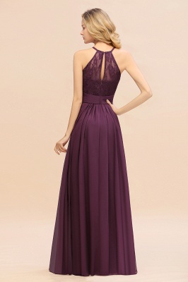 Purple Elegant Halter Hollow Lace Aline Maid of Honor Dress Floor Length Chiffon Bridesmaid Dress_52