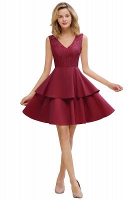 Sexy V-neck V-back Knee Length Homecoming Dresses with Ruffle Skirt | Burgundy, Navy, Pink Dress for Homecoming_8