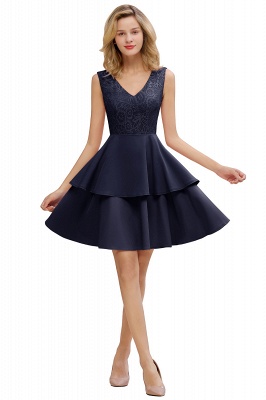 Sexy V-neck V-back Knee Length Homecoming Dresses with Ruffle Skirt | Burgundy, Navy, Pink Dress for Homecoming_18