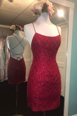 Bodycon Spaghetti Straps Sleeveless Homecoming Dress | Lace Short Mini Tight Cocktail Dress_1