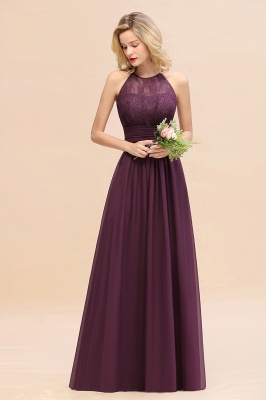 Purple Elegant Halter Hollow Lace Aline Maid of Honor Dress Floor Length Chiffon Bridesmaid Dress_54