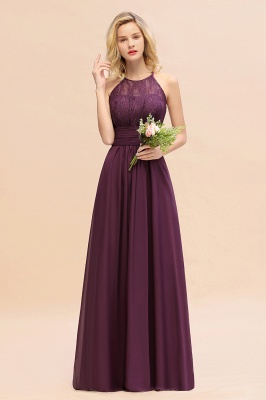 Purple Elegant Halter Hollow Lace Aline Maid of Honor Dress Floor Length Chiffon Bridesmaid Dress_20