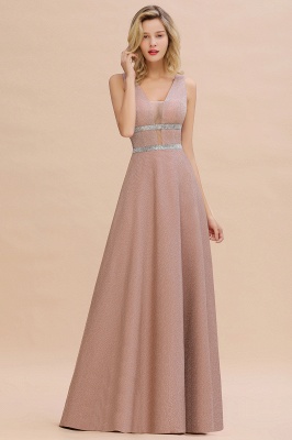 Sparkly Deep V-neck Long Evening Dresses with Shining Belt | Elegant Sleeveless V-back Pink Formal Dress_7