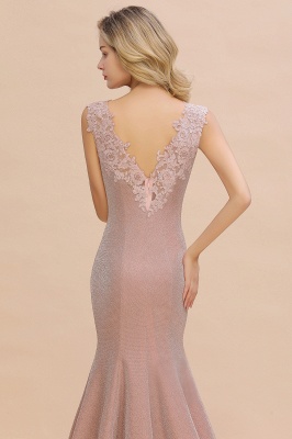 Sparkly Deep V-neck Long Evening Dresses | Elegant Flowers Neck Sleeveless Pink Floor-length Formal Dress_7