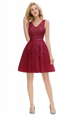 Sexy V-neck Lace-up Short Homecoming Dresses with Lace Appliques | Burgundy, Navy, Dusty pink Back to school Dress_27