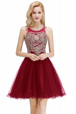 Cute Crew Neck Puffy Homecoming Dresses with Lace Appliques | Beaded Sleeveless Open back Black Teens Dress for Cocktail_1