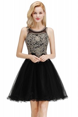 Cute Crew Neck Puffy Homecoming Dresses with Lace Appliques | Beaded Sleeveless Open back Black Teens Dress for Cocktail_10