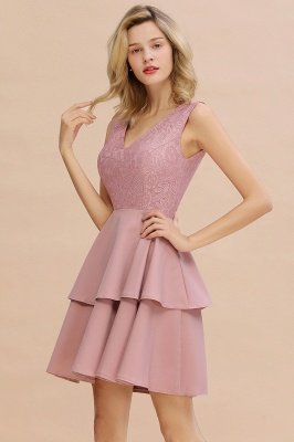 Sexy V-neck V-back Knee Length Homecoming Dresses with Ruffle Skirt | Burgundy, Navy, Pink Dress for Homecoming_15