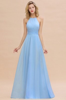 Stylish Sky Blue Halter Soft Chiffon Bridesmaid Dress Aline Evening Swing Dress_50