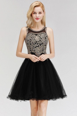 Cute Crew Neck Puffy Homecoming Dresses with Lace Appliques | Beaded Sleeveless Open back Black Teens Dress for Cocktail_4