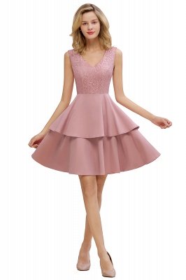 Sexy V-neck V-back Knee Length Homecoming Dresses with Ruffle Skirt | Burgundy, Navy, Pink Dress for Homecoming_6