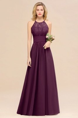 Purple Elegant Halter Hollow Lace Aline Maid of Honor Dress Floor Length Chiffon Bridesmaid Dress_53