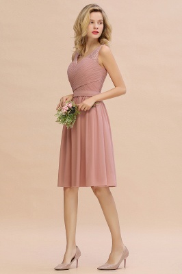Lace V-neck Long Short Homecoming Dresses with Belt | Sexy Sleeveless V-back Pink Knee length Cocktail Dress_15
