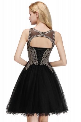 Cute Crew Neck Puffy Homecoming Dresses with Lace Appliques | Beaded Sleeveless Open back Black Teens Dress for Cocktail_13