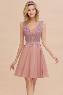 Cute Deep V-neck Short Sexy Sleeveless V-back Dusty Pink Knee length Womens Dress for Cocktail Party_4