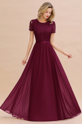 Retro Chiffon Lace Scoop Short-Sleeves Online Bridesmaid Dress_44