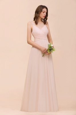 Stylish Pearl Pink V-Neck Bridesmaid Dress Chiffon Aline Evening Maxi Dress_5