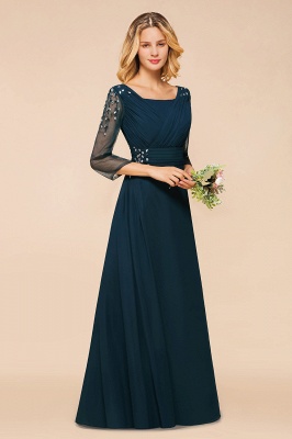 3/4 Sleeves Aline Long Bridesmaid Dress Rhinestone Floor Length evening Dress_8